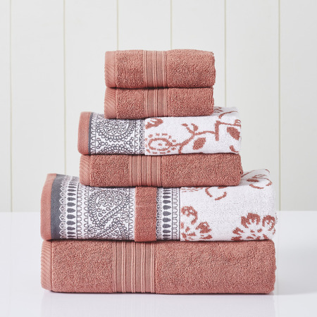 Modern Threads Modern Threads 6-Piece Yarn Dyed Jacquard/Solid towel set Ophelia Clay 5YDJQOPE-CLY-ST